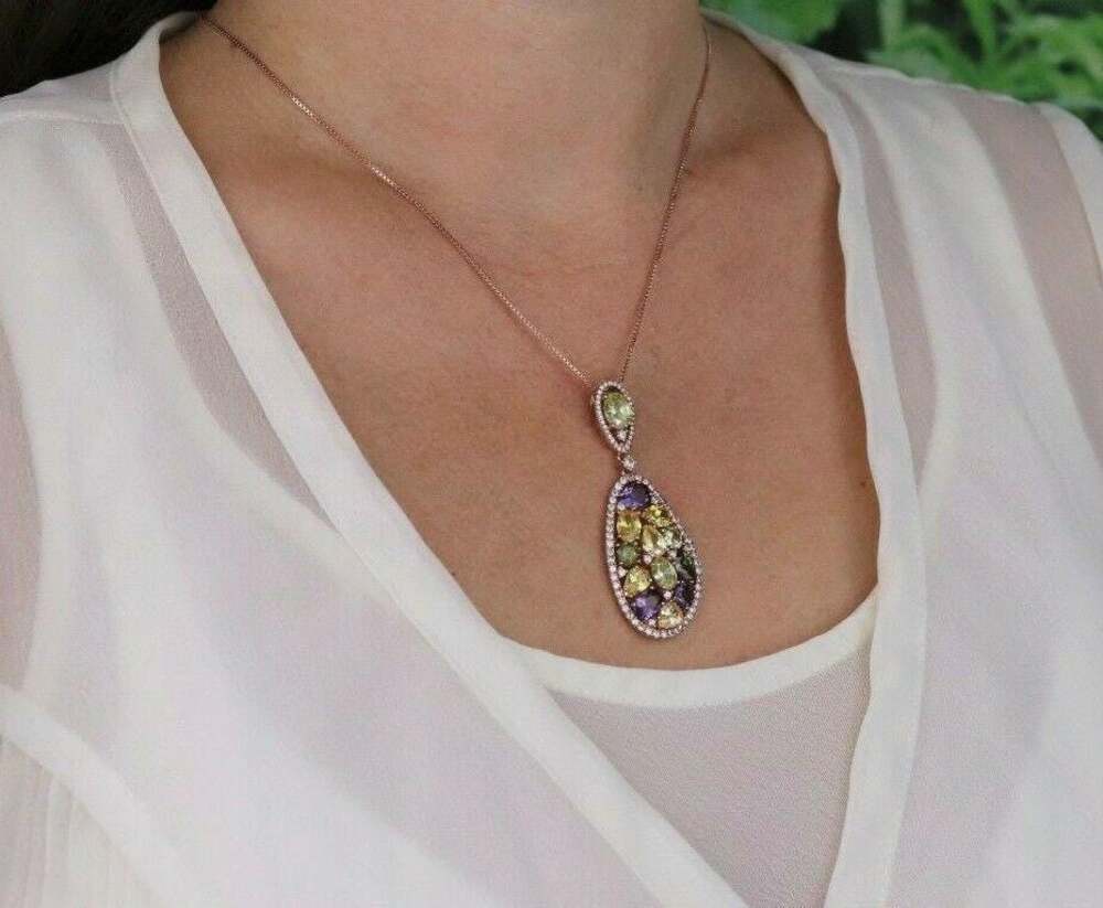 Pendant Only 18k Rose Gold over Sterling Silver Multi Stone CZ Pendant - Picture 3 of 6